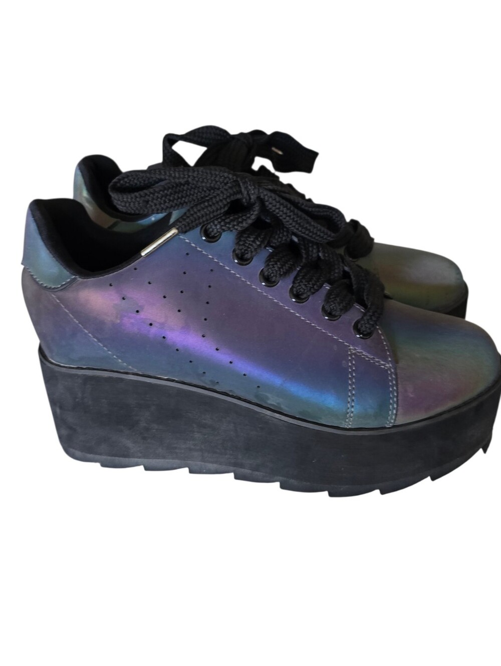 YRU Iridescent Holographic Platform Sneakers in Black